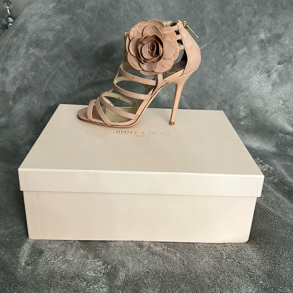 Jimmy Choo Nude Strappy cage  Heels with Floral Detail